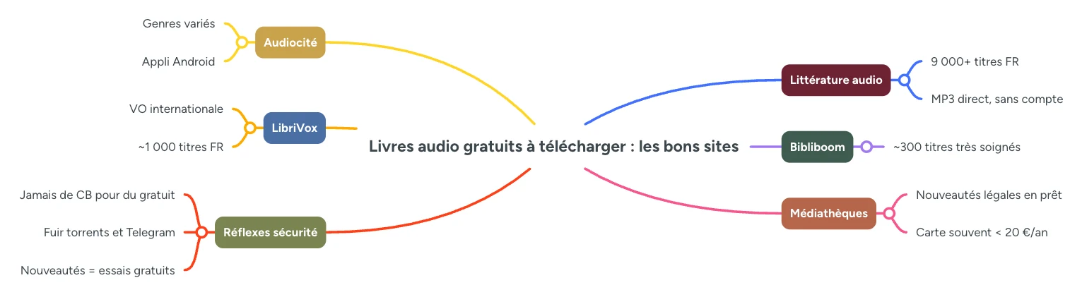 Infographie : les meilleurs sites de livres audio gratuits, Litterature audio, Audiocite, Bibliboom, LibriVox, mediatheques et reflexes securite